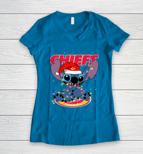 Kansas City Chiefs NFL Football noel stitch Christmas Women's V-Neck T-Shirt 4