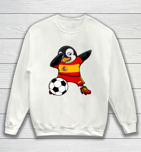 Dabbing Penguin Spain Soccer Fans Jersey Flag Football Lovers Sweatshirt