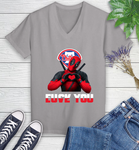 MLB Philadelphia Phillies Deadpool Love You Fuck You Baseball Sports Women's V-Neck T-Shirt 4