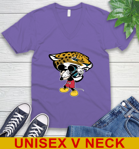 Jacksonville Jaguars NFL Football Dabbing Mickey Disney Sports V-Neck T-Shirt 9