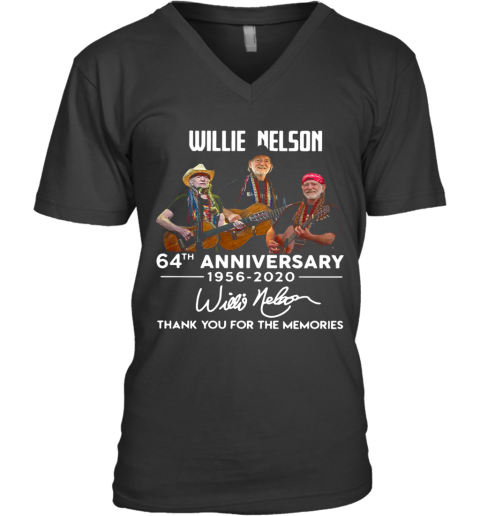 Willie Nelson 64Th Anniversary 1956 2020 Thank You For The Memories Signatures V-Neck T-Shirt