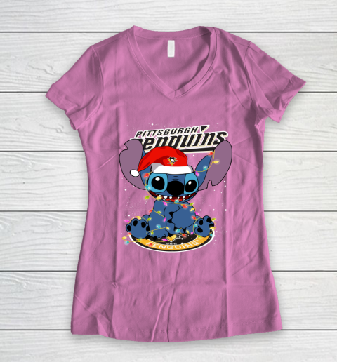 Pittsburgh Penguins NHL Hockey noel stitch Christmas Women's V-Neck T-Shirt 8