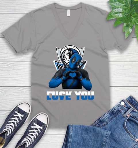 NBA Dallas Mavericks Deadpool Love You Fuck You Basketball Sports V-Neck T-Shirt 3