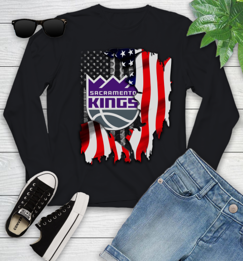 Sacramento Kings NBA Basketball American Flag Youth Long Sleeve