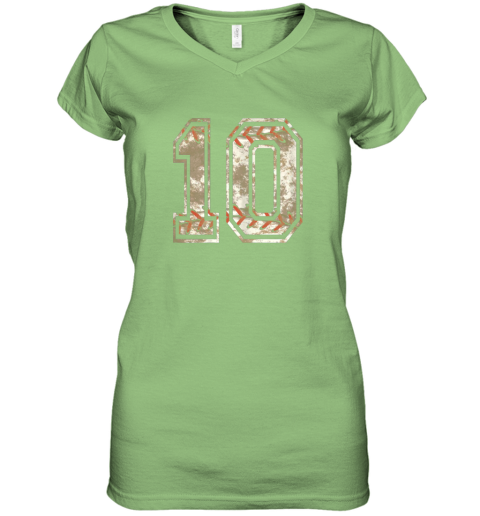 ct61 baseball jersey number 10 vintage distressed women v neck t shirt 39 front lime