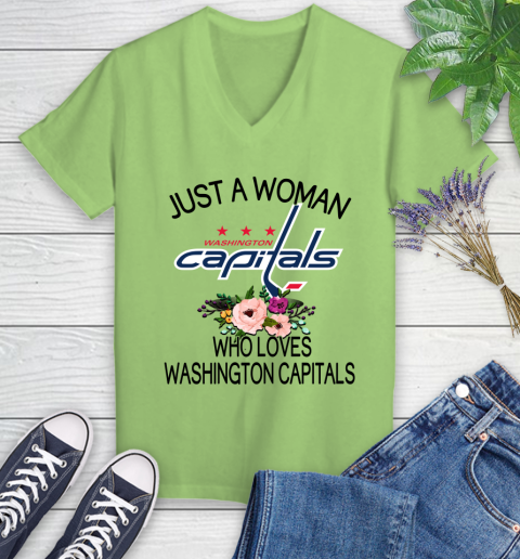 NHL Just A Woman Who Loves Washington Capitals Hockey Sports Women's V-Neck T-Shirt 6