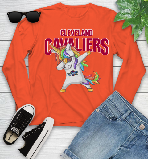 Cleveland Cavaliers NBA Basketball Funny Unicorn Dabbing Sports Youth Long Sleeve 4