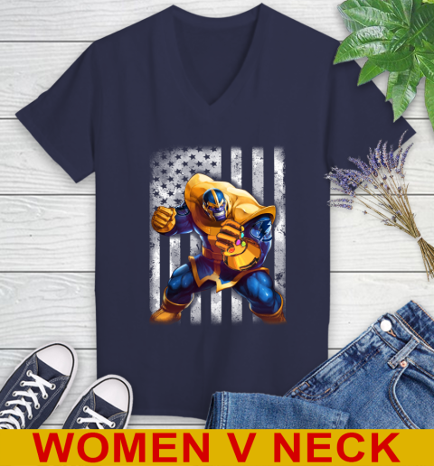 NHL Hockey Tampa Bay Lightning Thanos Marvel American Flag Shirt Women's V-Neck T-Shirt 12