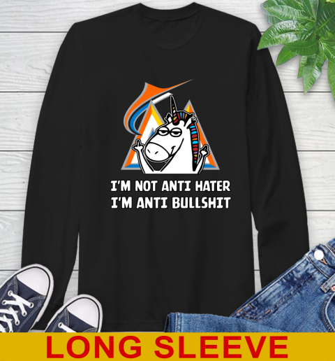 Miami Marlins MLB Baseball Unicorn I'm Not Anti Hater I'm Anti Bullshit Long Sleeve T-Shirt 2