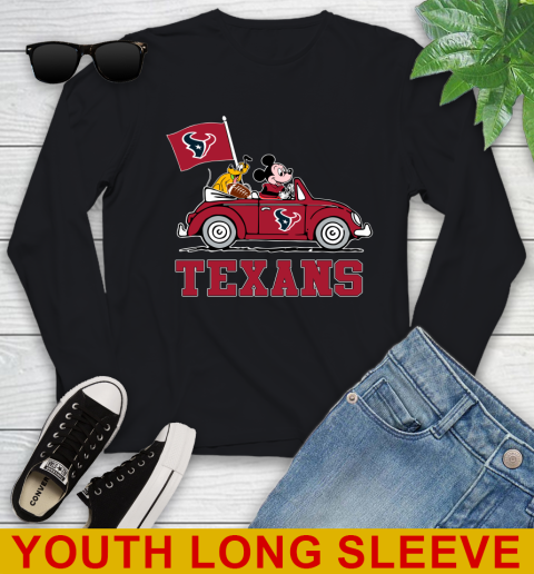 NFL Football Houston Texans Pluto Mickey Driving Disney Shirt Youth Long Sleeve 2