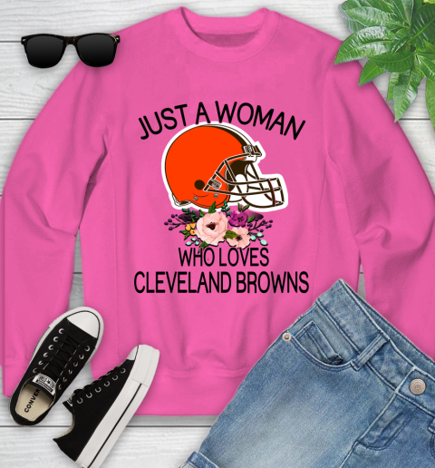 NFL Just A Woman Who Loves Cleveland Browns Football Sports Youth Sweatshirt 3