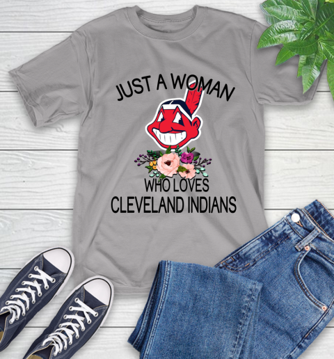 MLB Just A Woman Who Loves Cleveland Indians Baseball Sports T-Shirt 4