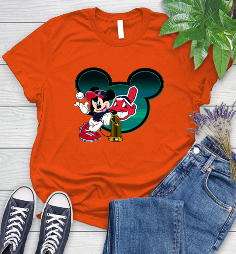 MLB Cleveland Indians The Commissioner's Trophy Mickey Mouse Disney Women's T-Shirt 4