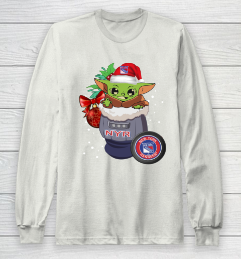 New York Rangers Christmas Baby Yoda Star Wars Funny Happy NHL Long Sleeve T-Shirt 12