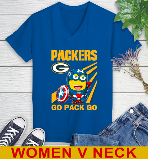 NFL Football Green Bay Packers Captain America Marvel Avengers Minion Shirt Women's V-Neck T-Shirt 9