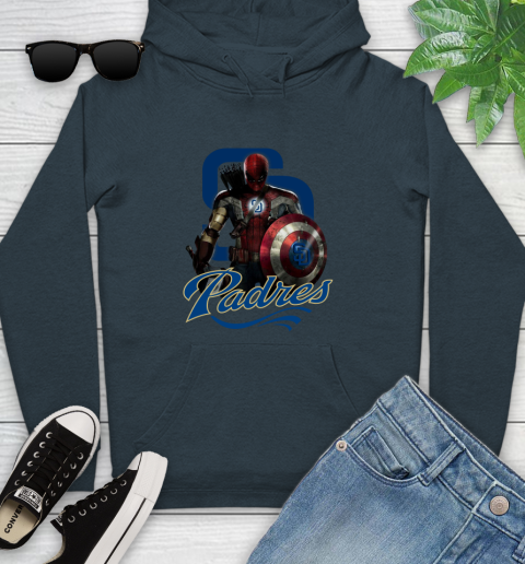 MLB Captain America Thor Spider Man Hawkeye Avengers Endgame Baseball San Diego Padres Youth Hoodie 8