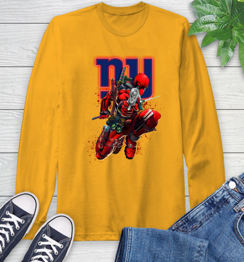 NFL Deadpool Marvel Comics Sports Football New York Giants Long Sleeve T-Shirt 3