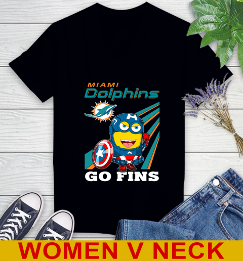NFL Football Miami Dolphins Captain America Marvel Avengers Minion Shirt Women's V-Neck T-Shirt
