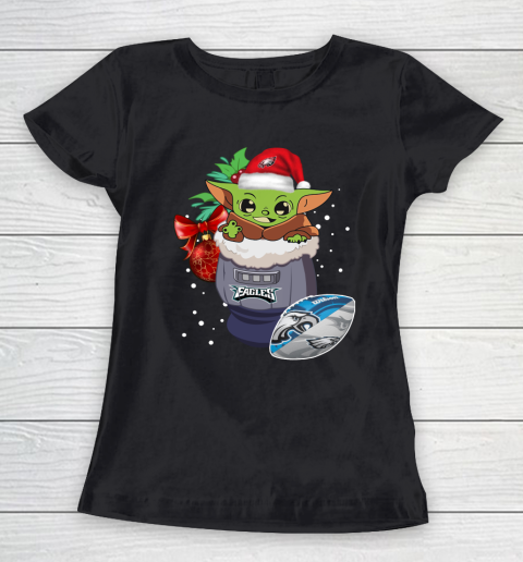 Philadelphia Eagles Christmas Baby Yoda Star Wars Funny Happy NFL Women's T-Shirt 2