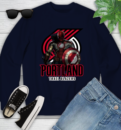 Portland Trail Blazers NBA Basketball Captain America Thor Spider Man Hawkeye Avengers Youth Sweatshirt 3