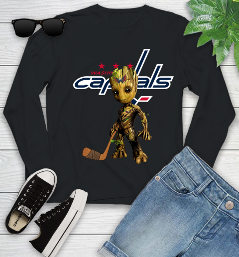 Washington Capitals NHL Hockey Groot Marvel Guardians Of The Galaxy Youth Long Sleeve 2