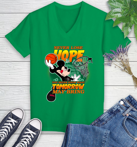 Toronto Raptors NBA Basketball Mickey Disney Never Lose Hope Women's V-Neck T-Shirt 5