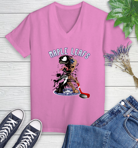 NHL Toronto Maple Leafs Hockey Venom Groot Guardians Of The Galaxy Women's V-Neck T-Shirt 14