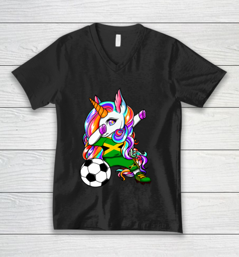 Dabbing Unicorn Jamaica Soccer Fans Jersey Jamaican Football V-Neck T-Shirt