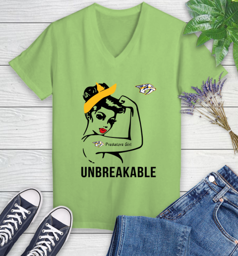NHL Nashville Predators Girl Unbreakable Hockey Sports Women's V-Neck T-Shirt 6