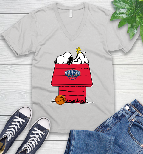 New Orleans Pelicans NBA Basketball Snoopy Woodstock The Peanuts Movie V-Neck T-Shirt