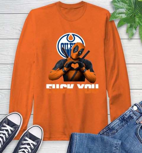 NHL Edmonton Oilers Deadpool Love You Fuck You Hockey Sports Long Sleeve T-Shirt 4