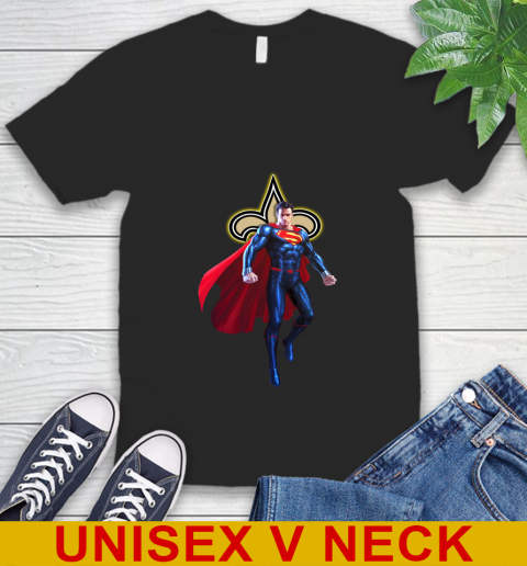 NFL Superman DC Sports Football New Orleans Saints V-Neck T-Shirt 2