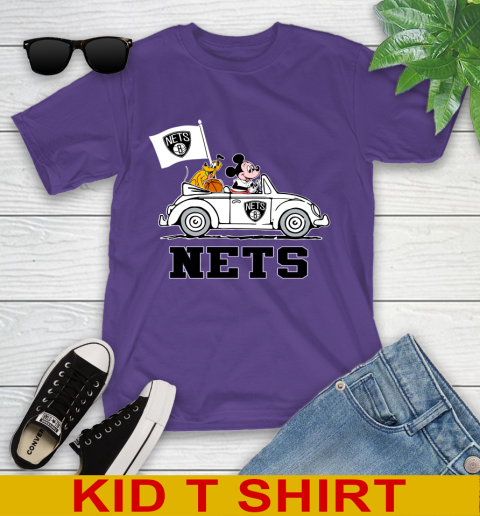 NBA Basketball Brooklyn Nets Pluto Mickey Driving Disney Shirt Youth T-Shirt 4