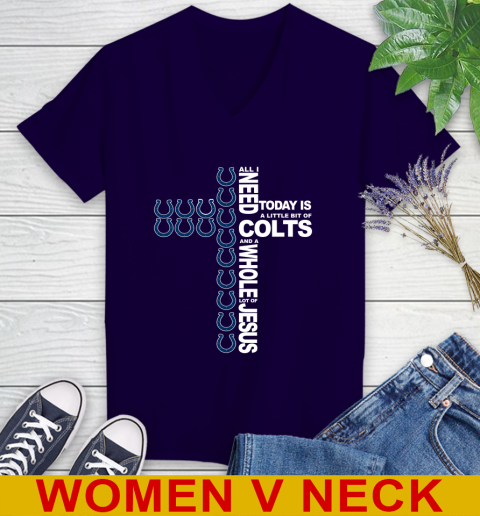 NFL All I Need Today Is A Little Bit Of Indianapolis Colts Cross Shirt Women's V-Neck T-Shirt 3