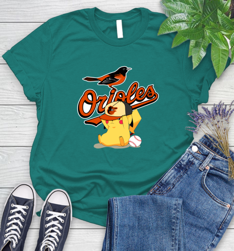MLB Pikachu Baseball Sports Baltimore Orioles Women's T-Shirt 12