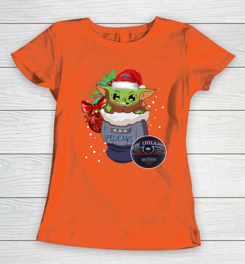 New Orleans Pelicans Christmas Baby Yoda Star Wars Funny Happy NBA Women's T-Shirt 5