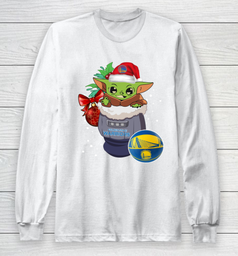 Golden State Warriors Christmas Baby Yoda Star Wars Funny Happy NBA Long Sleeve T-Shirt 2