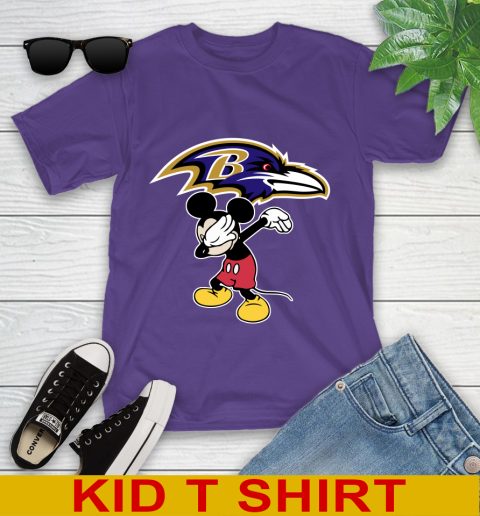 Baltimore Ravens NFL Football Dabbing Mickey Disney Sports Youth T-Shirt 4