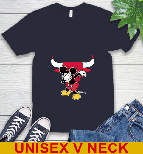 Chicago Bulls NBA Basketball Dabbing Mickey Disney Sports V-Neck T-Shirt 3