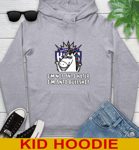 Sacramento Kings NBA Basketball Unicorn I'm Not Anti Hater I'm Anti Bullshit Youth Hoodie 6