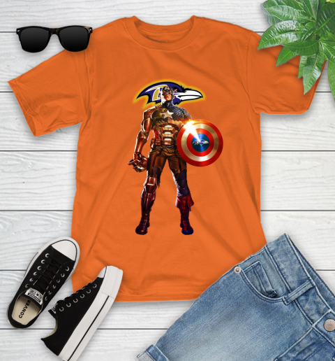 NFL Captain America Marvel Avengers Endgame Football Sports Baltimore Ravens Youth T-Shirt 7