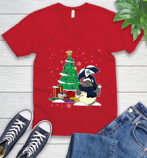 New York Yankees MLB Baseball Cute Tonari No Totoro Christmas Sports V-Neck T-Shirt 6