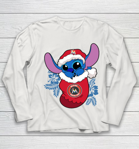 Miami Marlins Christmas Stitch In The Sock Funny Disney MLB Youth Long Sleeve 11