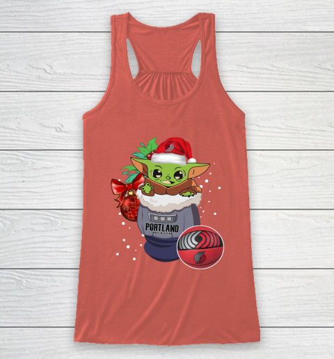 Portland Trail Blazers Christmas Baby Yoda Star Wars Funny Happy NBA Racerback Tank 4