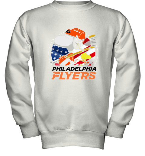 Philadelphia Flyers Ice Hockey Snoopy And Woodstock NHL Youth Sweatshirt
