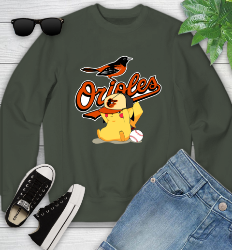 MLB Pikachu Baseball Sports Baltimore Orioles Youth Sweatshirt 10