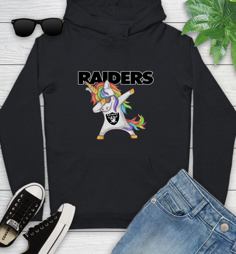 Oakland Raiders NFL Football Funny Unicorn Dabbing Sports Youth Hoodie 2