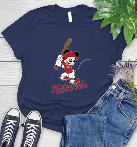 MLB Baseball Washington Nationals Cheerful Mickey Mouse Shirt Women's T-Shirt 12