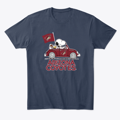 lxqq snoopy and woodstock ride the arizona coyotes car classic t shirt 2 front navy