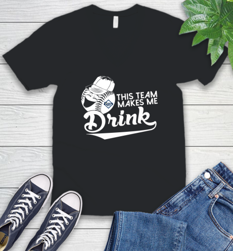 Tampa Bay Rays MLB Baseball This Team Makes Me Drink Adoring Fan V-Neck T-Shirt